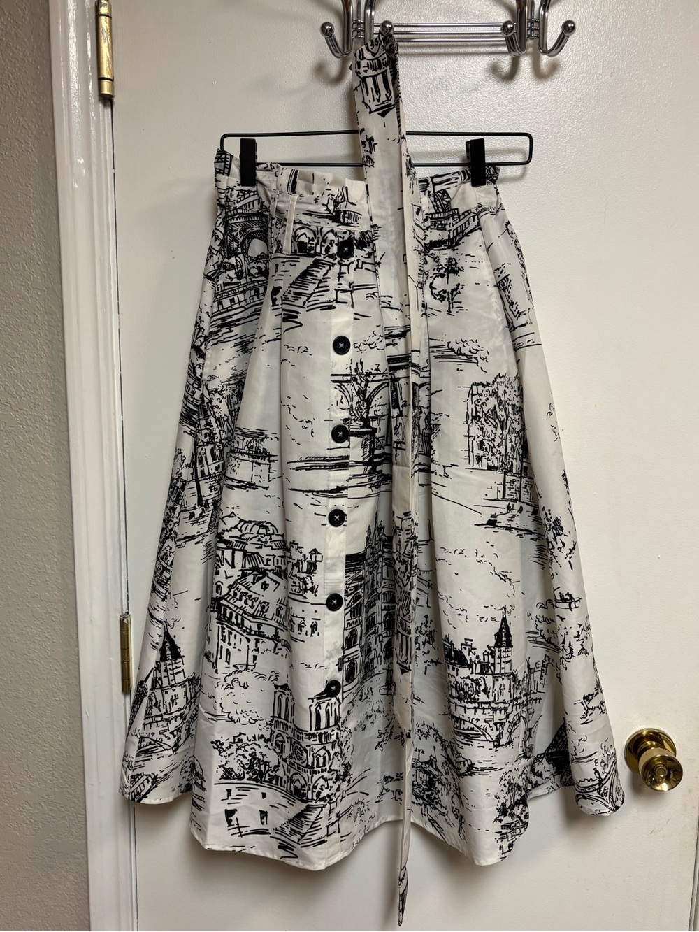 Her Destiny Paris Cityscape Toile Midi Skirt Black White Size S